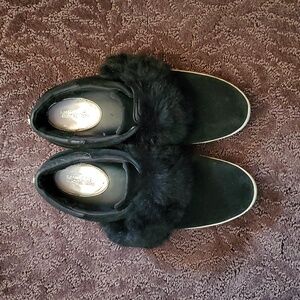 MICHAEL KORS Women's Black Fur Slip-On Shoes/Suede/Leather